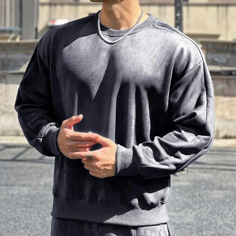 Men's Casual Sports Loose Pullover Round Neck Long-sleeved Sweatshirt 88864553X