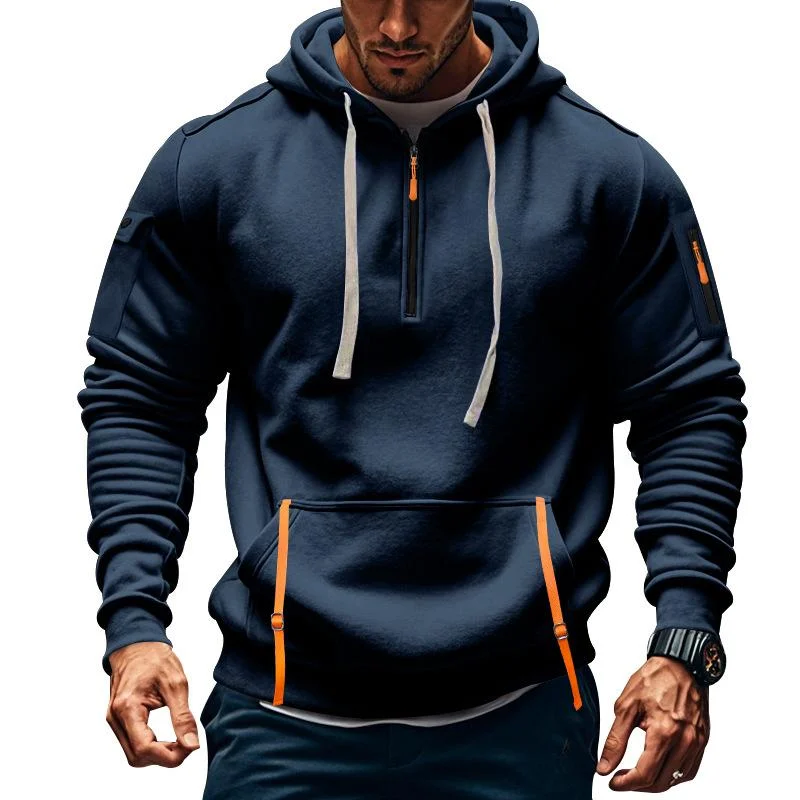 Men's Colorblock Zipper Plush Long Sleeve Hoodie 97540957Z