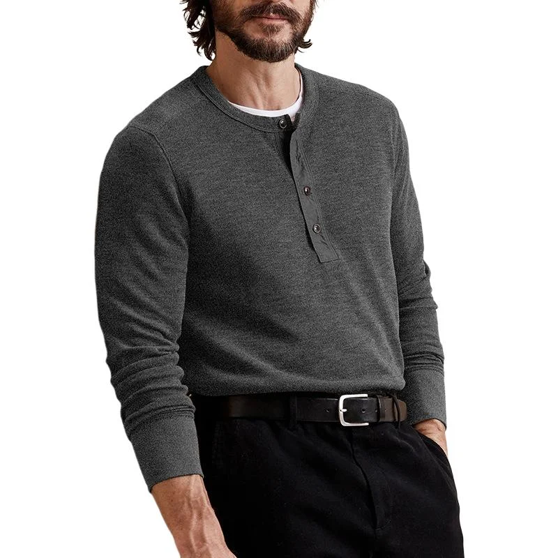 Men's Solid Color Henley Collar Long Sleeve Sweatshirt 22933422Y