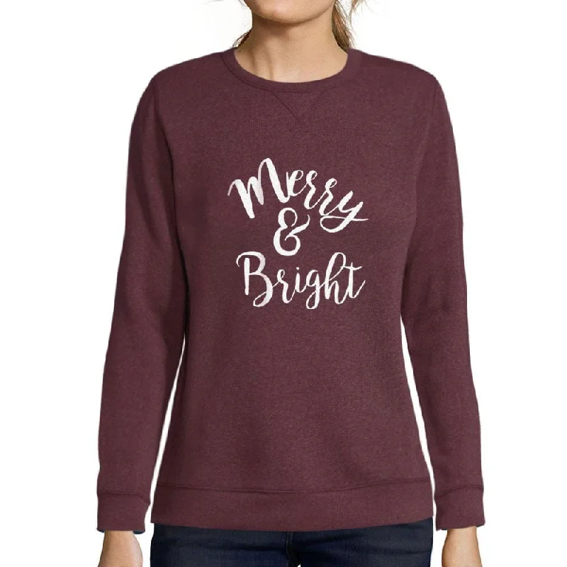 ULTRABASIC - Graphic Women's Long Sleeve Merry And Bright Christmas Sweatshirt Cute Printed Xmas Gift Ideas Burgundy