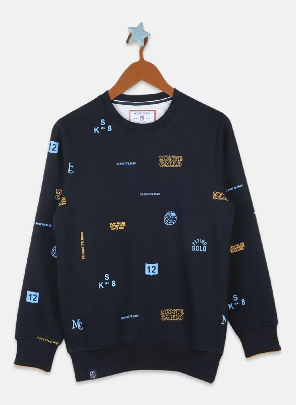 Boys NAvy Blue Printed Sweatshirt