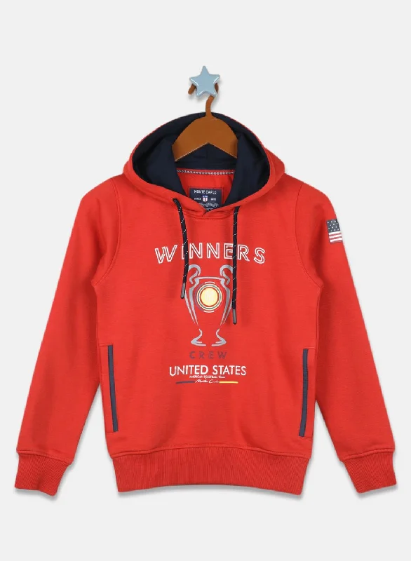 Boys Orange Printed Sweatshirt