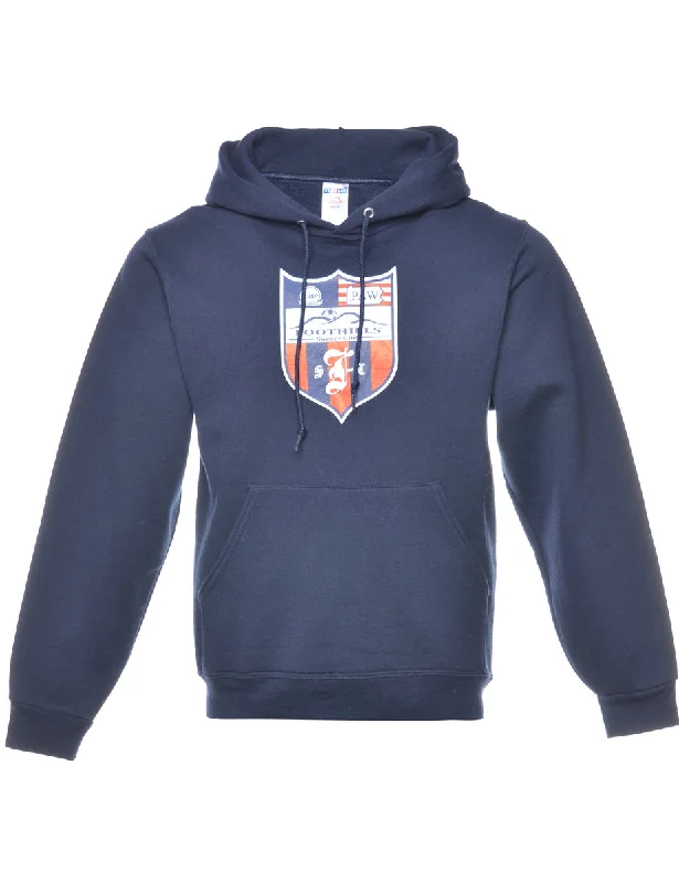 Navy Printed Hoodie - S