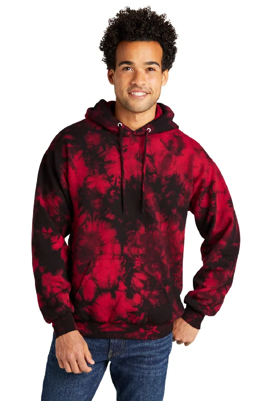 Port & Company Mens Crystal Tie-Dye Hooded Sweatshirt Hoodie - Black/Red