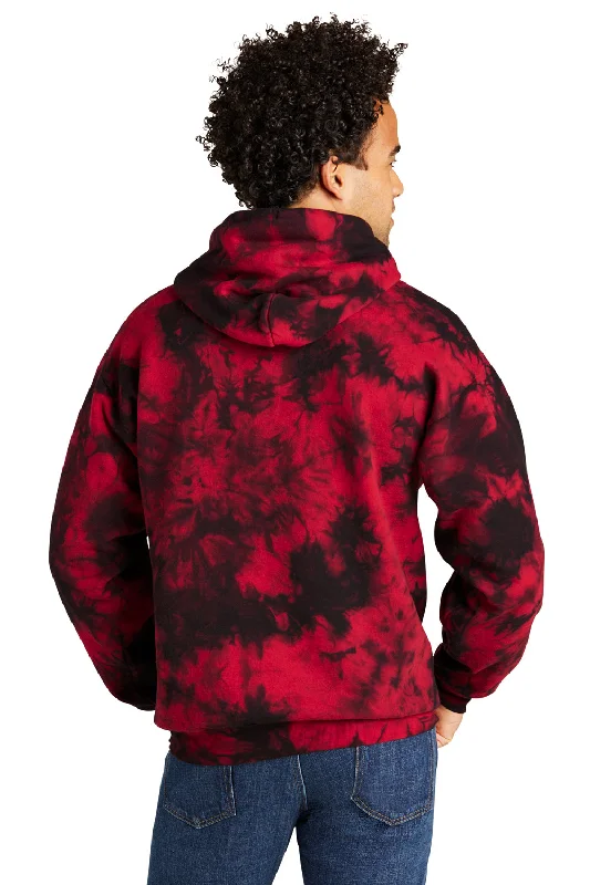 Port & Company Mens Crystal Tie-Dye Hooded Sweatshirt Hoodie - Black/Red