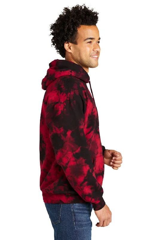 Port & Company Mens Crystal Tie-Dye Hooded Sweatshirt Hoodie - Black/Red