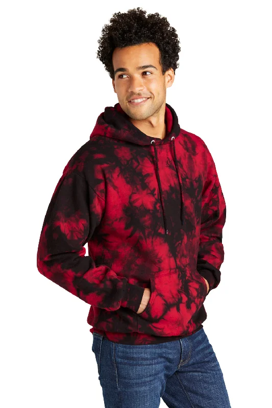 Port & Company Mens Crystal Tie-Dye Hooded Sweatshirt Hoodie - Black/Red