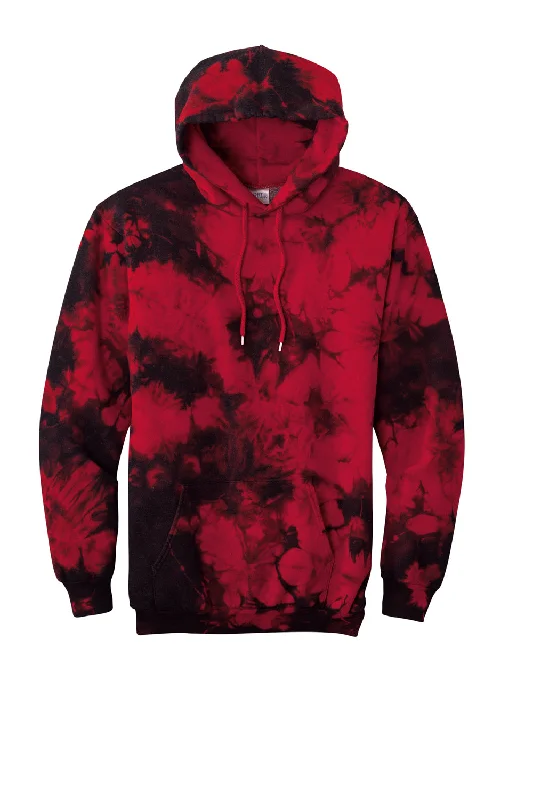 Port & Company Mens Crystal Tie-Dye Hooded Sweatshirt Hoodie - Black/Red