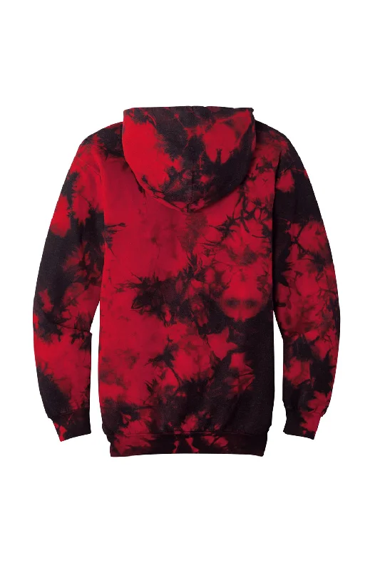 Port & Company Mens Crystal Tie-Dye Hooded Sweatshirt Hoodie - Black/Red