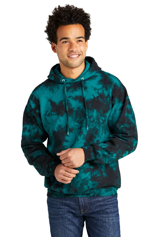 Port & Company Mens Crystal Tie-Dye Hooded Sweatshirt Hoodie - Black/Teal