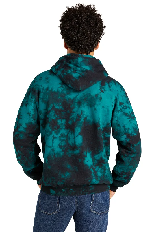 Port & Company Mens Crystal Tie-Dye Hooded Sweatshirt Hoodie - Black/Teal