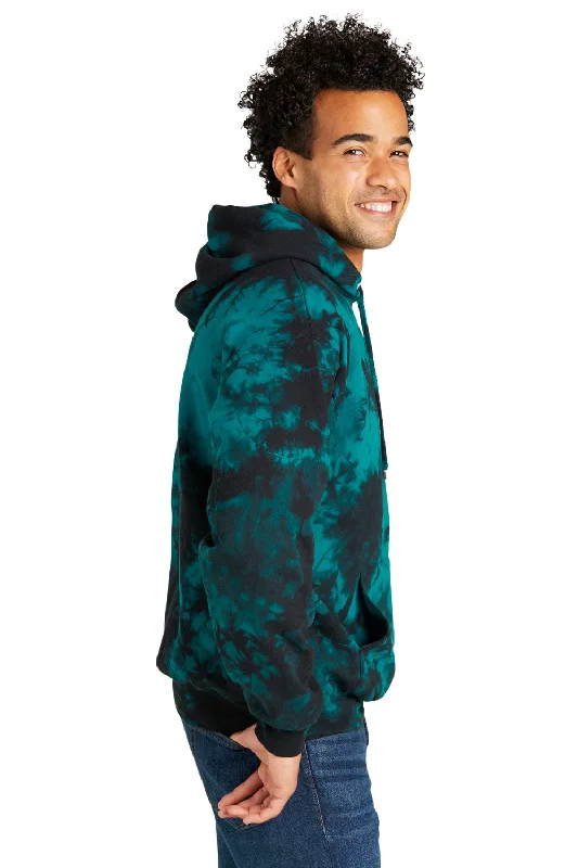 Port & Company Mens Crystal Tie-Dye Hooded Sweatshirt Hoodie - Black/Teal