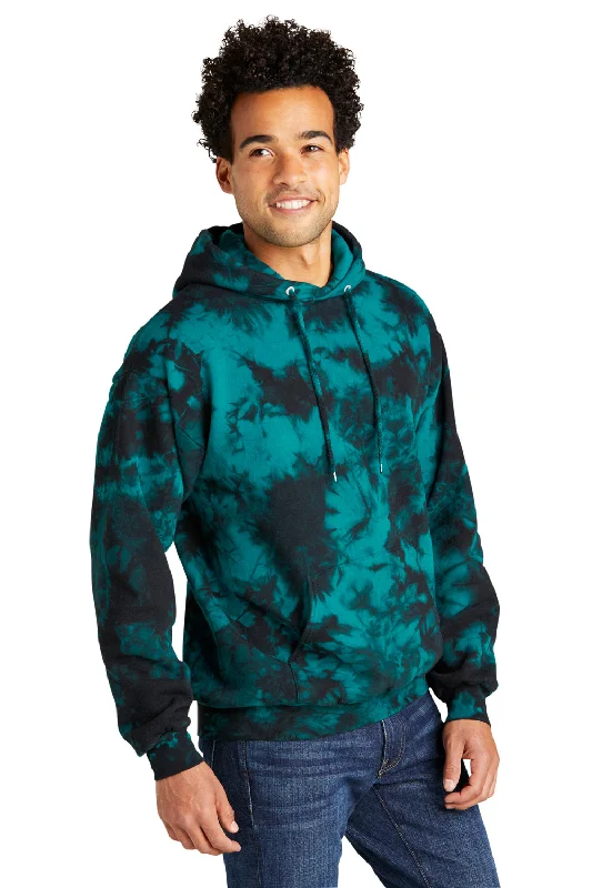 Port & Company Mens Crystal Tie-Dye Hooded Sweatshirt Hoodie - Black/Teal