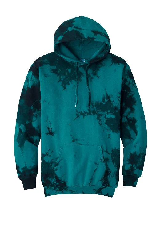 Port & Company Mens Crystal Tie-Dye Hooded Sweatshirt Hoodie - Black/Teal