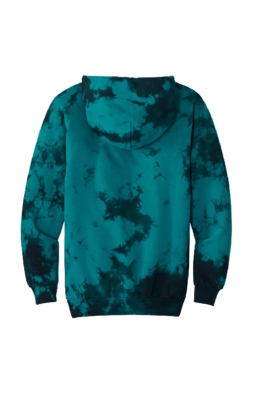 Port & Company Mens Crystal Tie-Dye Hooded Sweatshirt Hoodie - Black/Teal