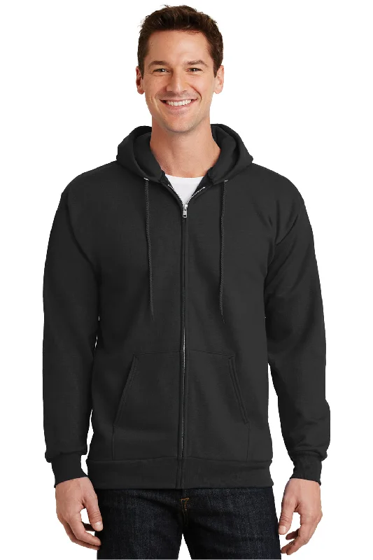 Port & Company Mens Essential Pill Resistant Fleece Full Zip Hooded Sweatshirt Hoodie - Jet Black