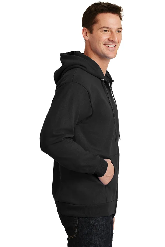 Port & Company Mens Essential Pill Resistant Fleece Full Zip Hooded Sweatshirt Hoodie - Jet Black