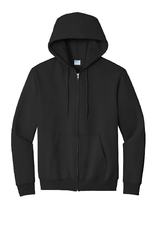 Port & Company Mens Essential Pill Resistant Fleece Full Zip Hooded Sweatshirt Hoodie - Jet Black