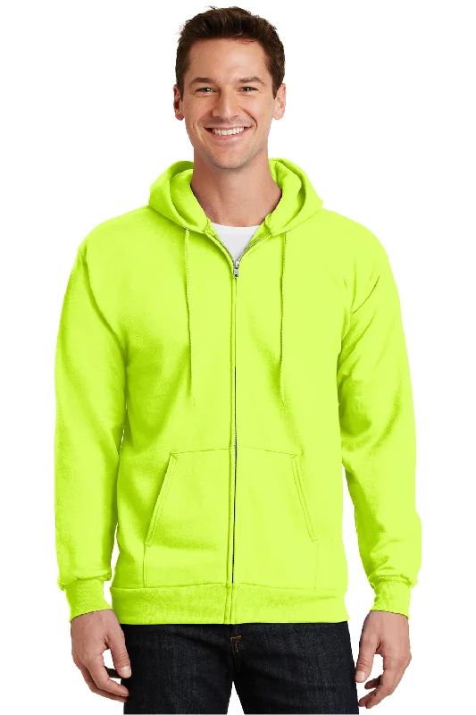 Port & Company Mens Essential Pill Resistant Fleece Full Zip Hooded Sweatshirt Hoodie - Safety Green