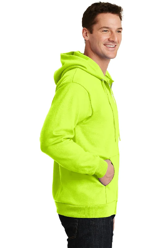 Port & Company Mens Essential Pill Resistant Fleece Full Zip Hooded Sweatshirt Hoodie - Safety Green