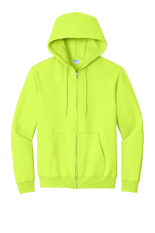 Port & Company Mens Essential Pill Resistant Fleece Full Zip Hooded Sweatshirt Hoodie - Safety Green