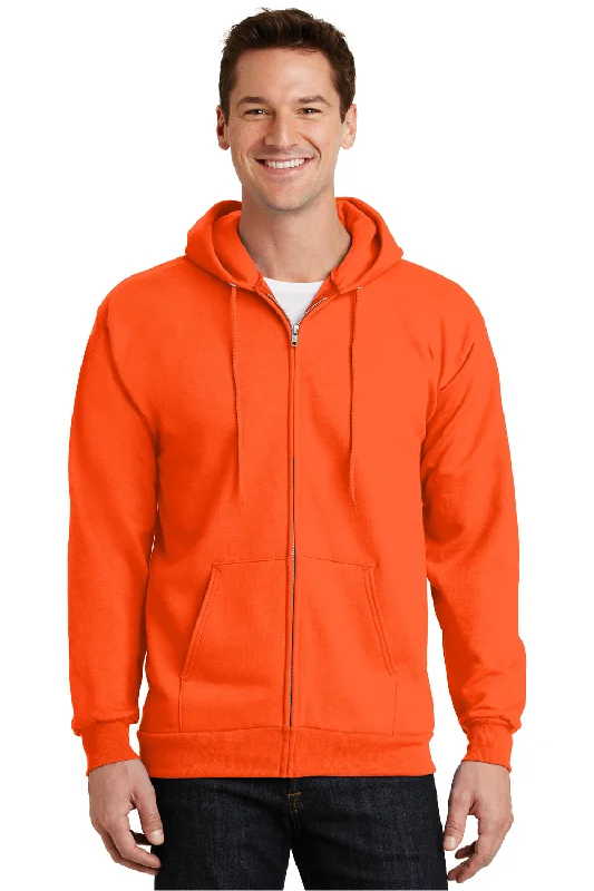 Port & Company Mens Essential Pill Resistant Fleece Full Zip Hooded Sweatshirt Hoodie - Safety Orange