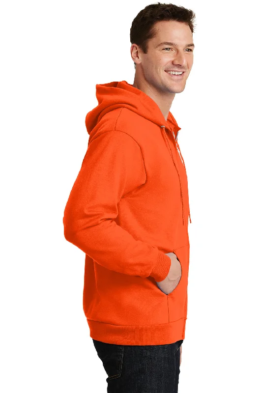 Port & Company Mens Essential Pill Resistant Fleece Full Zip Hooded Sweatshirt Hoodie - Safety Orange