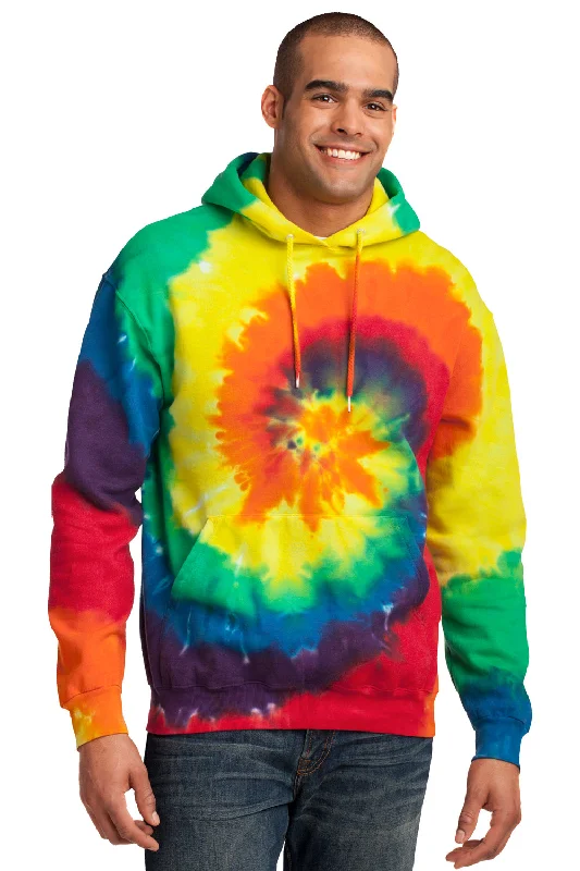 Port & Company Mens Tie-Dye Fleece Hooded Sweatshirt Hoodie - Rainbow