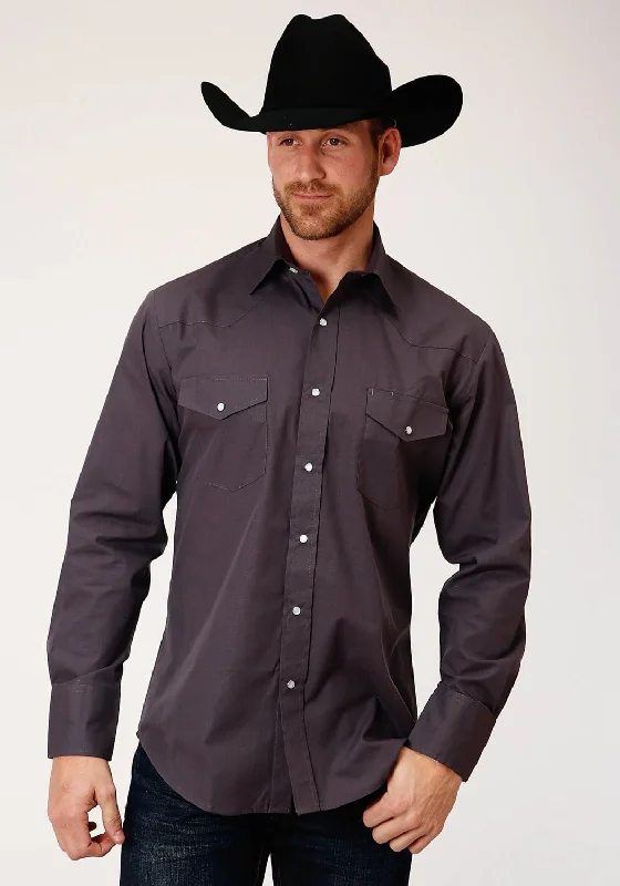 Roper Mens Grey Cotton Blend Slubby Tonal L/S Slubby Tone Shirt