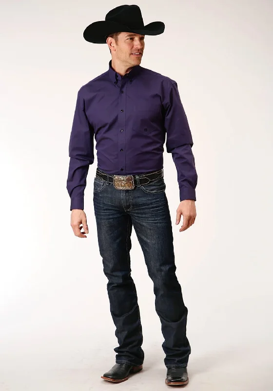 Roper Mens Purple 100% Cotton Black Fill BD L/S 1 Pkt Shirt