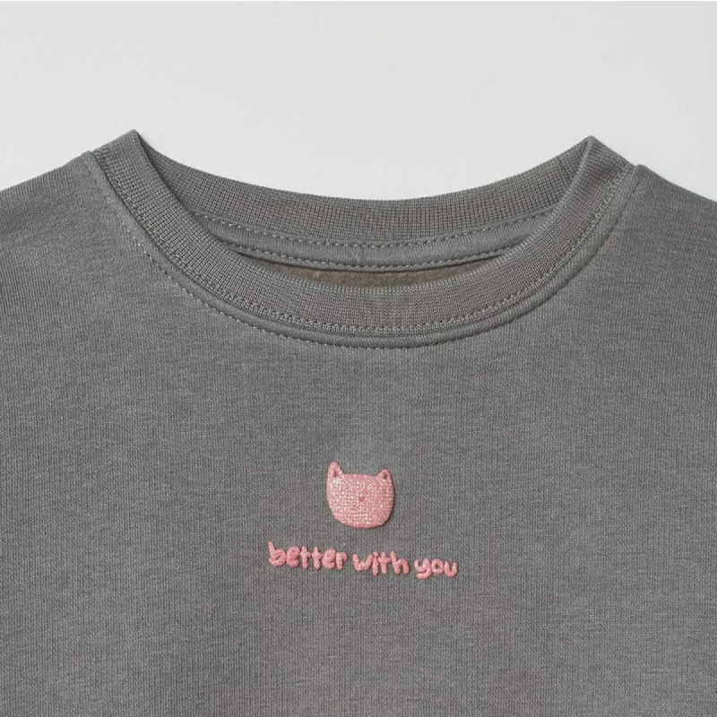 SF - Kids 'Gray' Premium Quality Better With YOu Slogan Printed Fleece Sweatshirt SF707