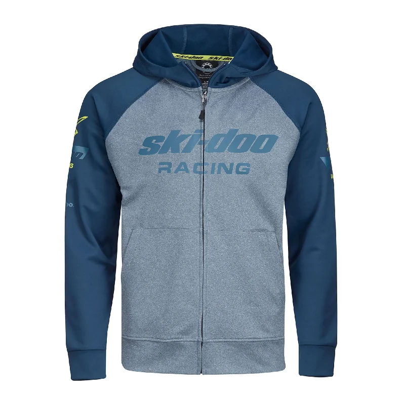 Ski-Doo  Mens Blue Teal Sno-X Fleece Zip-Up Hoodie Sweater Full Zip Up Polyester