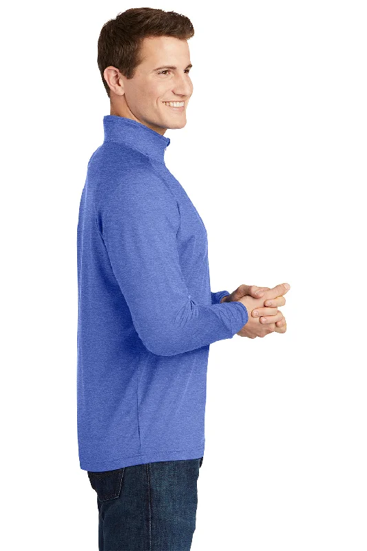 Sport-Tek Mens Sport-Wick Moisture Wicking 1/4 Zip Sweatshirt - Heather True Royal Blue