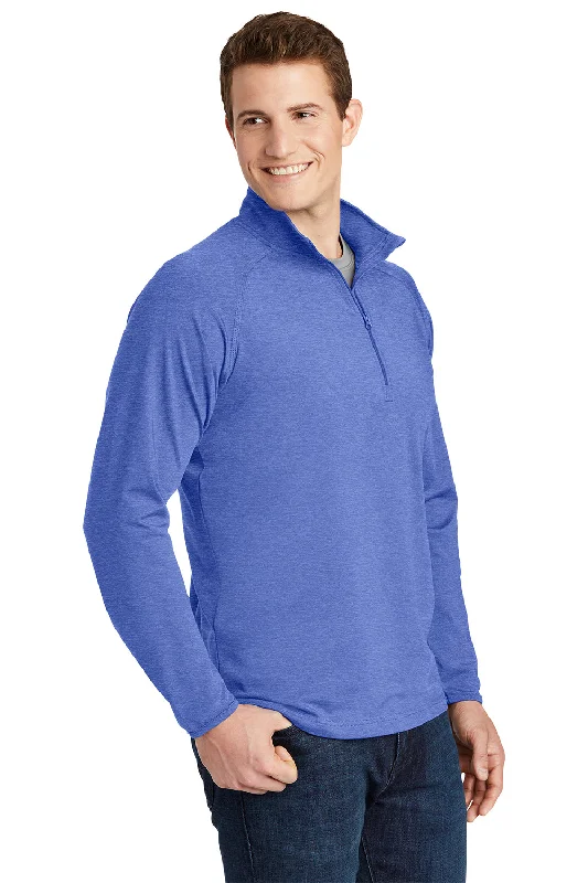 Sport-Tek Mens Sport-Wick Moisture Wicking 1/4 Zip Sweatshirt - Heather True Royal Blue