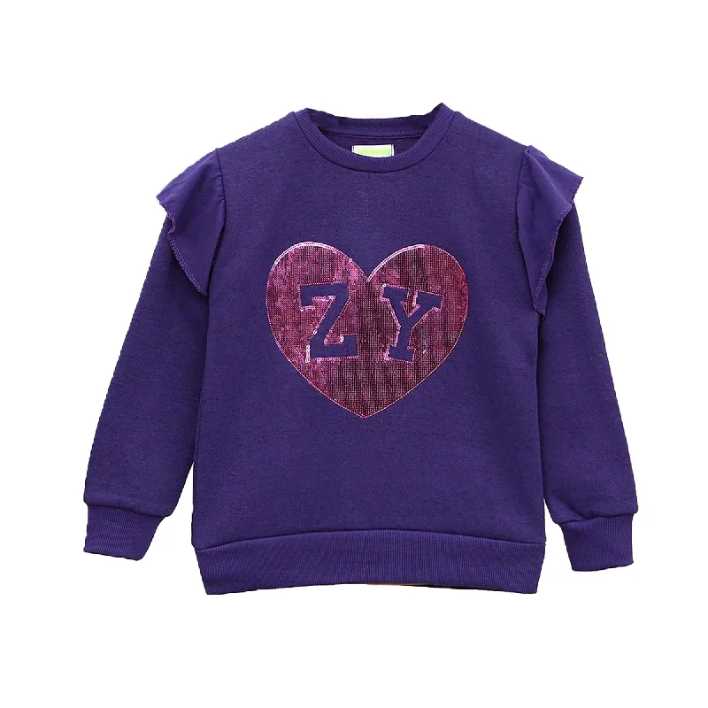 VR - Kids 'Purple' Sequin Decorated Heart Fleece Sweatshirt VR645