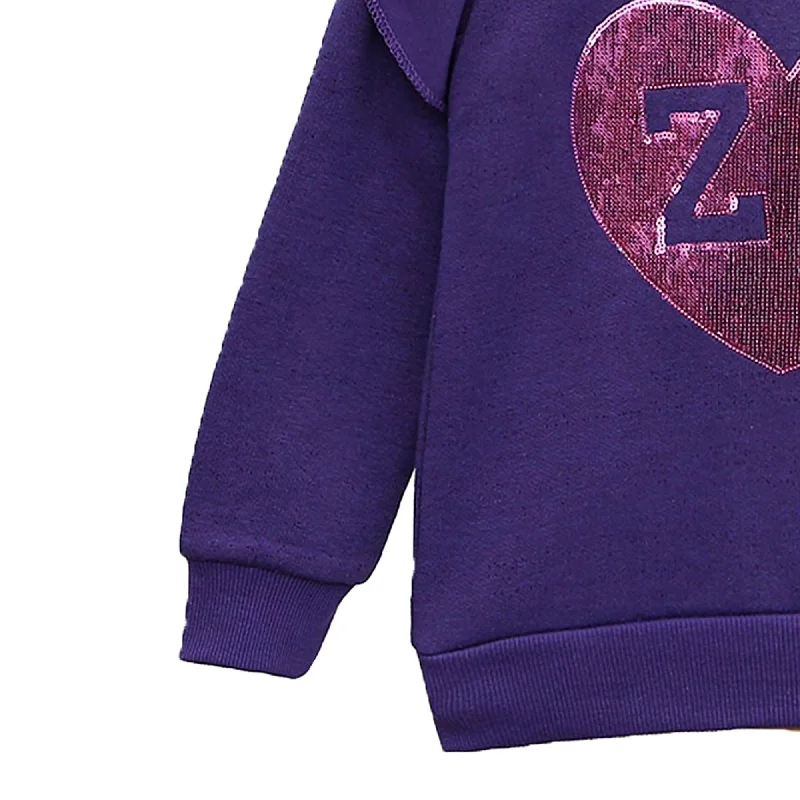 VR - Kids 'Purple' Sequin Decorated Heart Fleece Sweatshirt VR645