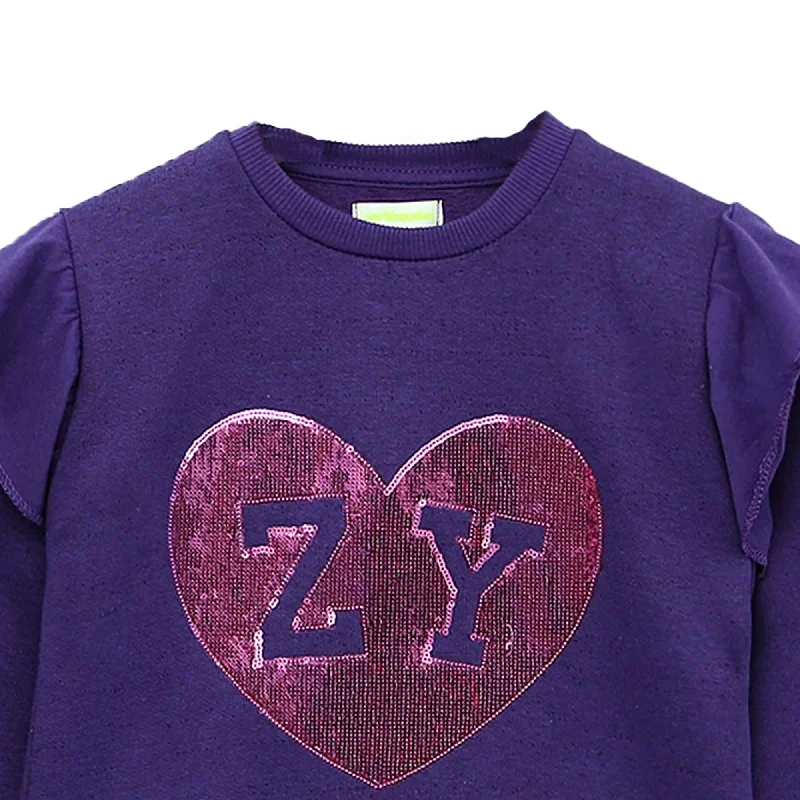 VR - Kids 'Purple' Sequin Decorated Heart Fleece Sweatshirt VR645