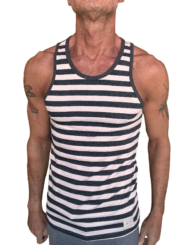 Yummy Nautical Fleece Sustain Tank Top (Black/White Stripe)