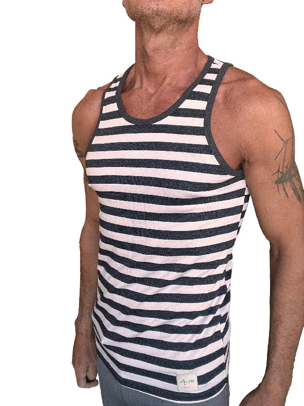 Yummy Nautical Fleece Sustain Tank Top (Black/White Stripe)