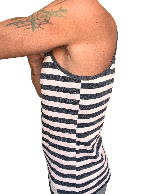 Yummy Nautical Fleece Sustain Tank Top (Black/White Stripe)